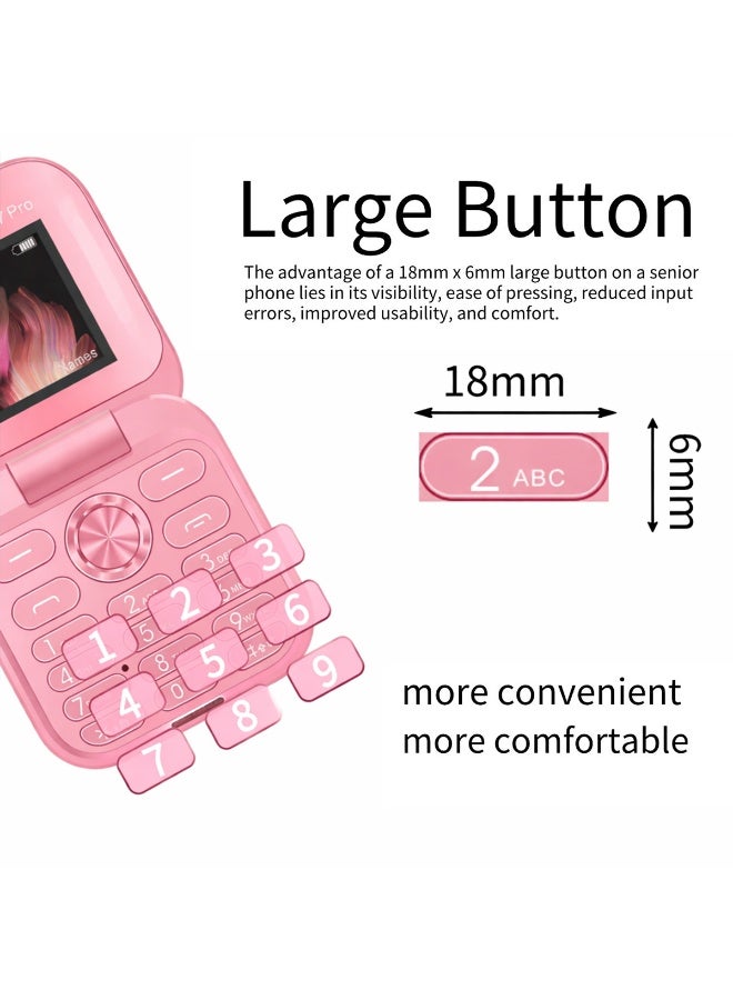 TAPIT 17pro Mini Flip Phon Keypad Non-smartphon Elderly Phon with Large Buttons, Dual SIM, FM Radio, Multilingual, Speed Dial, Blacklist, for Kids & Elderly (Pink Mini Flip Mobile Phone) - Image 4